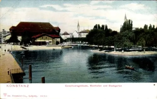 Ak Konstanz am Bodensee, KONSTANZ, Conciliumsgebäude, Boothafen, Stadtgarten