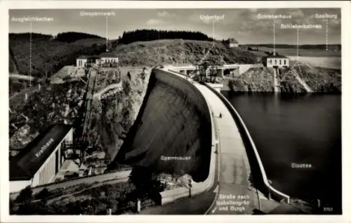 Ak Hohenwarte Thüringen, Saaletalsperre,  Stausee, Sperrmauer, Krafthaus, Umspannwerk, Schieberha