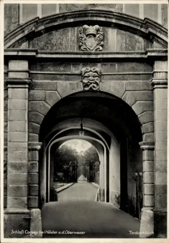 Ak Höxter an der Weser, Schloß Corvey, Tordurchblick,  Oberweser