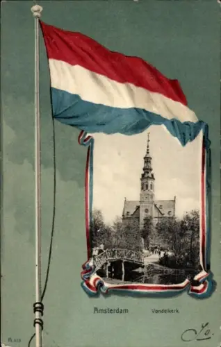 Passepartout Ak Amsterdam Nordholland Niederlande, Vondelkerk, Fahne