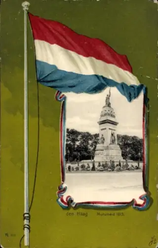 Passepartout Ak Den Haag Südholland Niederlande, Monument 1813, Fahne