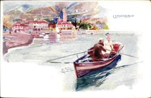 Künstler Ak Cernobbio Lago di Como Lombardia, Ruderboot Mira