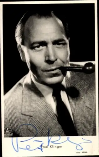 Ak Schauspieler Paul Klinger, Portrait mit Tabakpfeife, Autogramm
