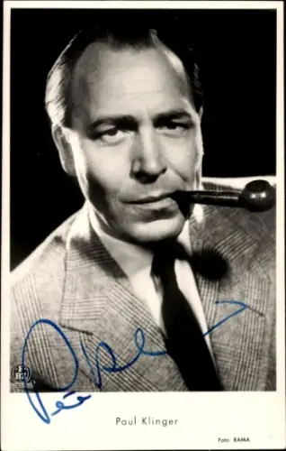 Ak Schauspieler Paul Klinger, Portrait mit Tabakpfeife, Autogramm