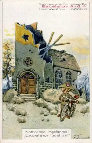 Künstler Ak Werbung, Hannoversche Gummiwerke Excelsior AG, Kolonialsoldat