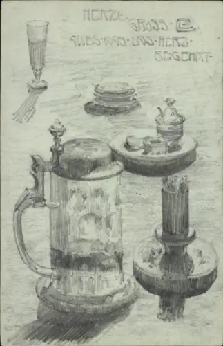 Handgemalt Ak Alles, was dein Herz begehrt, Bierkrug, Kaffeetasse, Sektglas