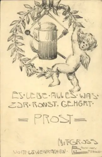 Handgemalt Ak Engel, Kranz, Bierkrug