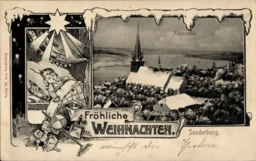 Ak Sønderborg Sonderburg Dänemark, Alsensund, Gesamtansicht, Glückwunsch Weihnachten