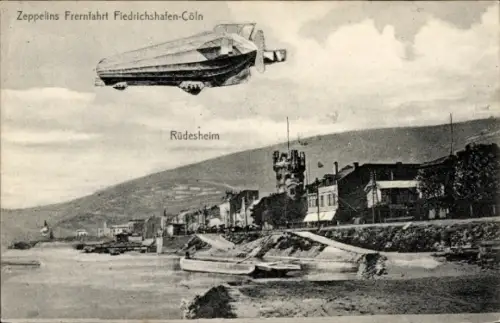 Ak Rüdesheim am Rhein, Zeppelins Fernfahrt Friedrichshafen-Köln