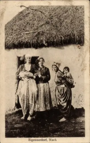 Ak Niš Nisch Serbien, Zigeunerdorf, Zigeunermädchen