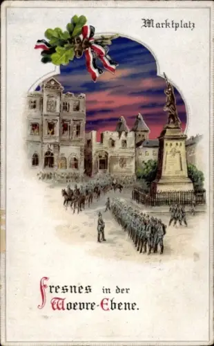 Halt gegen das Licht Litho Fresnes Val de Marne, Marktplatz, deutsche Soldaten, 1. WK