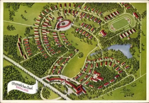 Künstler Ak Hasse, Elstal Wustermark Brandenburg, Olympisches Dorf, Olympia 1936