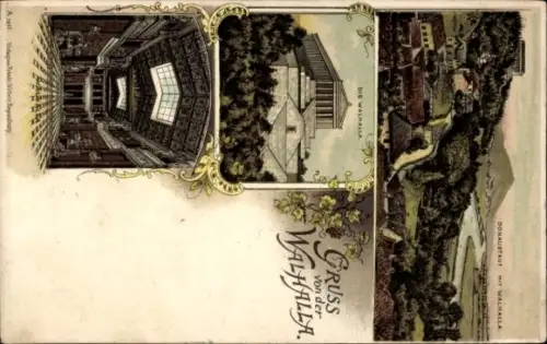 Litho Donaustauf in der Oberpfalz, Walhalla bei Regensburg, Panorama, Innenansicht