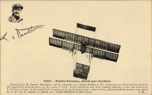 Ak Flugzeug, Biplan Farman, Pilot Paulhan