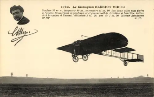 Ak Monoplan Louis Bleriot VIII bis, Flugzeug, Luftfahrtpionier, Biplan
