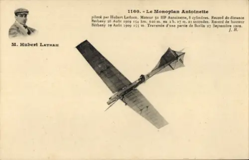 Ak Flugzeug, Monoplan Antoinette, Pilot Hubert Latham