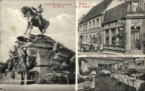 Ak Woerth sur Sauer Wörth a.d. Sauer Elsass Bas Rhin, Hotel Post, Bes. Philipp Troester, Denkmal