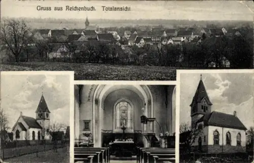 Ak Reichenbuch Mosbach am Odenwald, Gesamtansicht, Kirche, Innenansicht