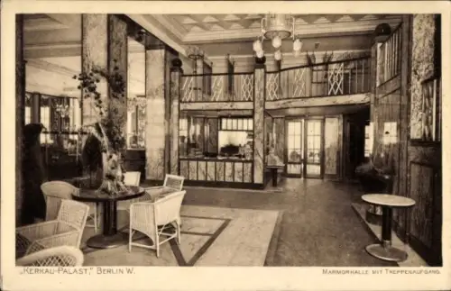 Ak Berlin, Kerkau Palast, Marmorhalle mit Treppenaufgang