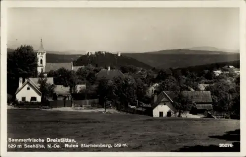 Ak Dreistätten Dreistetten Markt Piesting Niederösterreich, Teilansicht, Kirche, Ruine Starhemberg