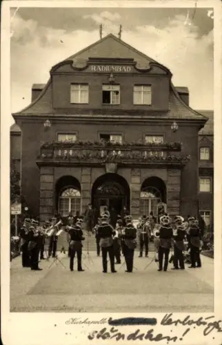 Ak Oberschlema Bad Schlema im Erzgebirge Sachsen, Kurkapelle am Kurhaus, Radiumbad, Instrumente