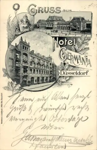 Ak Düsseldorf am Rhein, Bahnhof, Hotel Germania