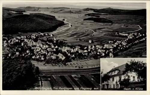 Ak Würtingen St. Johann Schwäbische Alb Württemberg, Luftaufnahme, Gasthaus zur Krone