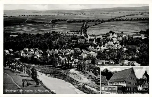 Ak Beihingen Freiberg am Neckar, Luftaufnahme  Gasthaus zur Krone, Bäckerei, Weinbau