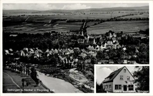 Ak Beihingen Freiberg am Neckar, Luftaufnahme, Café u. Weinstube Spitznagel
