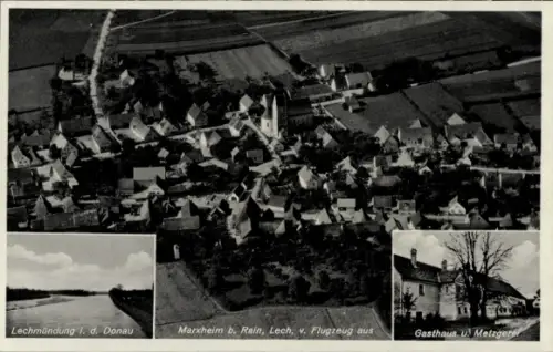 Ak Marxheim in Schwaben Bayern, Luftaufnahme von Marxheim, Lech, Gasthaus, Donau