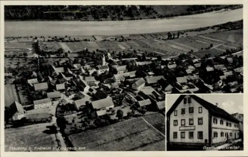 Ak Staubing Kelheim an der Donau Niederbayern, Luftaufnahme von Staubing, Gasthaus Marxreiter, Fl