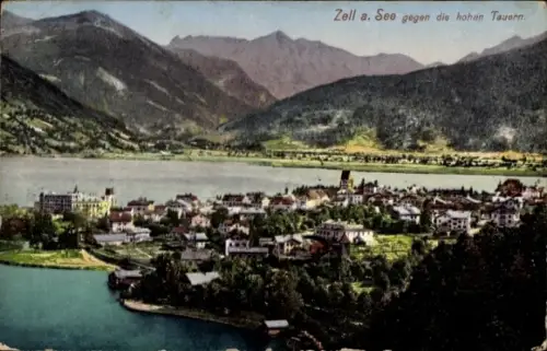 Ak Zell am See in Salzburg,  hohe Berge, See,  von 1912