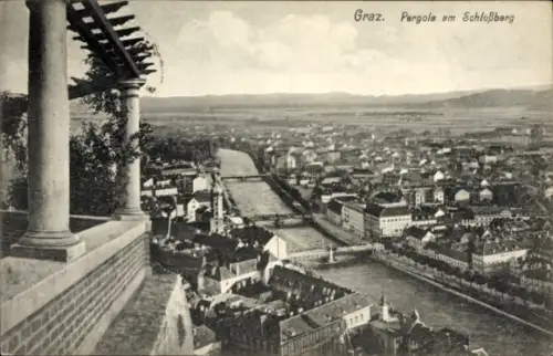 Ak Graz Steiermark,  Pergola am Schloßberg, Flussansicht, Stadtlandschaft