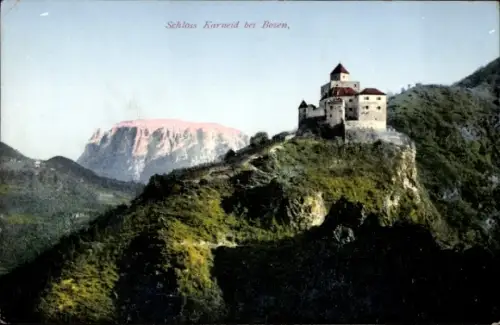 Ak Bozen Bolzano Südtirol, Schloss Karneid, Berglandschaft,  Burg, bei Bozen