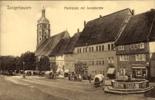 Ak Sangerhausen am Südharz,  Marktplatz, Jacobikirche,  Gebäude, Brunnen