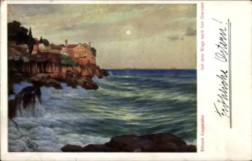 Künstler Ak Kasparides, E., San Giacomo St. Jakob Funes Villnöß Südtirol, Wasserpartie, Wellen