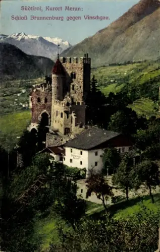 Ak Meran Merano Südtirol, Schloss Brunnenburg, Vinschgau, Südtirol, Kurort  Berge im Hintergrund