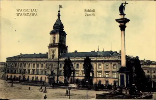 Ak Warszawa Warschau Polen,  Schloss Zamek,  Architektur, Fahne
