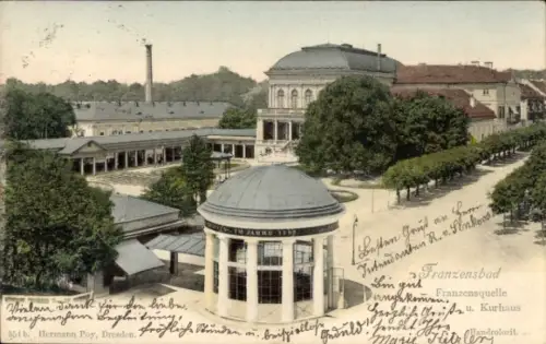 Ak Františkovy Lázně Franzensbad Region Karlsbad,  Romanzensquelle, Kurhaus,  von Hermann Poy, Dr