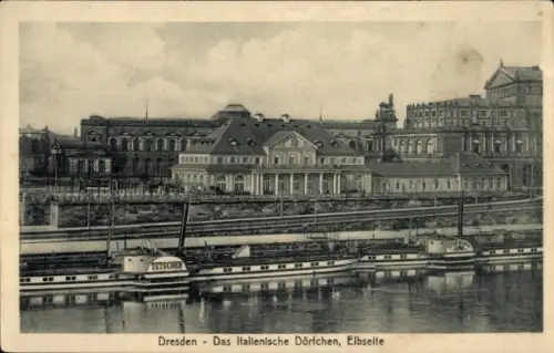 Ak Dresden Altstadt,  Italienisches Dörfchen, Elbe, Schiffe, TETSCHEN