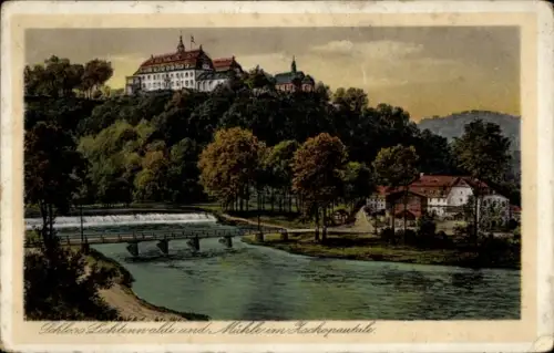 Ak Lichtenwalde Niederwiesa Sachsen, Schloss  Mühle, Zachopautal, Fluss, Bäume