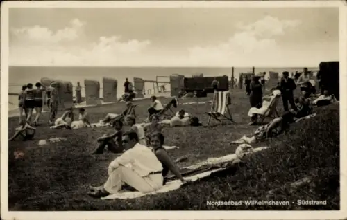 Ak Wilhelmshaven an der Nordsee, Nordseebad Wilhelmshaven - Südstrand, viele Menschen am Strand, 