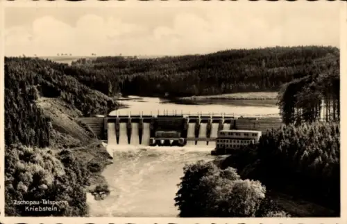 Ak Kriebstein Sachsen, Zschopau Talsperre, Zschopau-Talsperre,  Wasserfälle, Staudamm, Natur