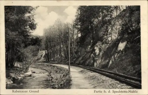 Ak Rabenau im Erzgebirge, Rabenauer Grund,  Partie b. d. Spechtritz-Mühle, Landschaft, Wald, Glei