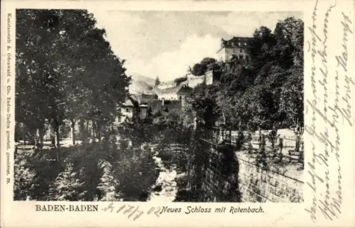 Ak Baden Baden am Schwarzwald, neues Schloss mit Rotenbach