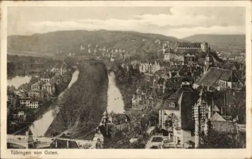 Ak Tübingen am Neckar, Tübingen von Osten, Flusslandschaft,  Gebäude