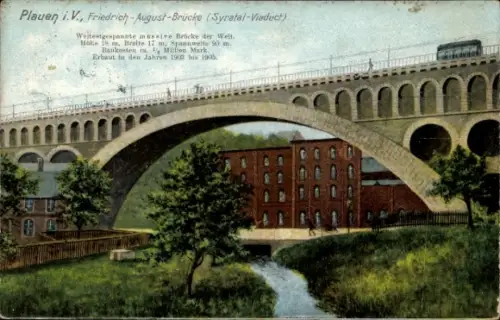 Ak Plauen im Vogtland, Friedrich-August-Brücke, massive Brücke,  Baukosten ca. Million Mark, erba