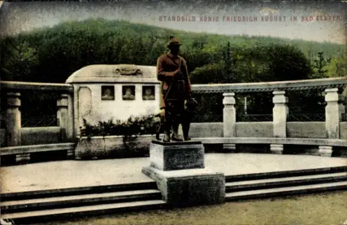 Ak Bad Elster im Vogtland, Standbild König Friedrich August, Statue, Bad Elster