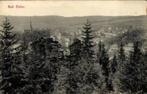 Ak Bad Elster im Vogtland,  Stadtansicht, Bäume im Vordergrund, Kirche sichtbar