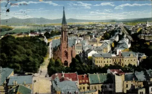 Ak Bonn am Rhein, Blick auf  Kirche, Häuser, Landschaft, Fluss
